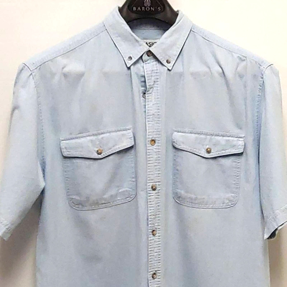 90s Medium Vintage Light Denim Short Sleeve Shirt